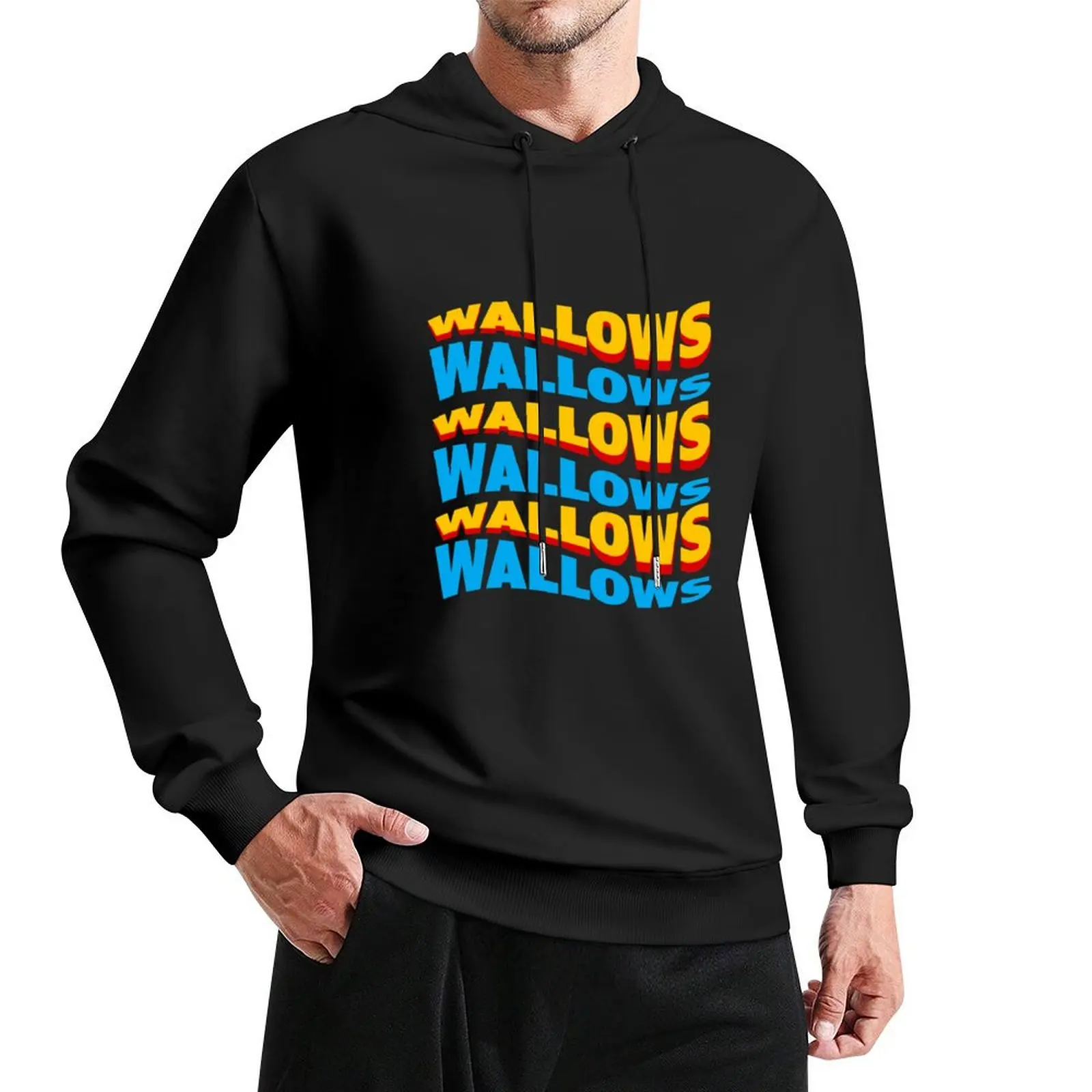 

WALLOWS - yellow blue wave Pullover Hoodie clothes for men winter clothes autumn hoodie