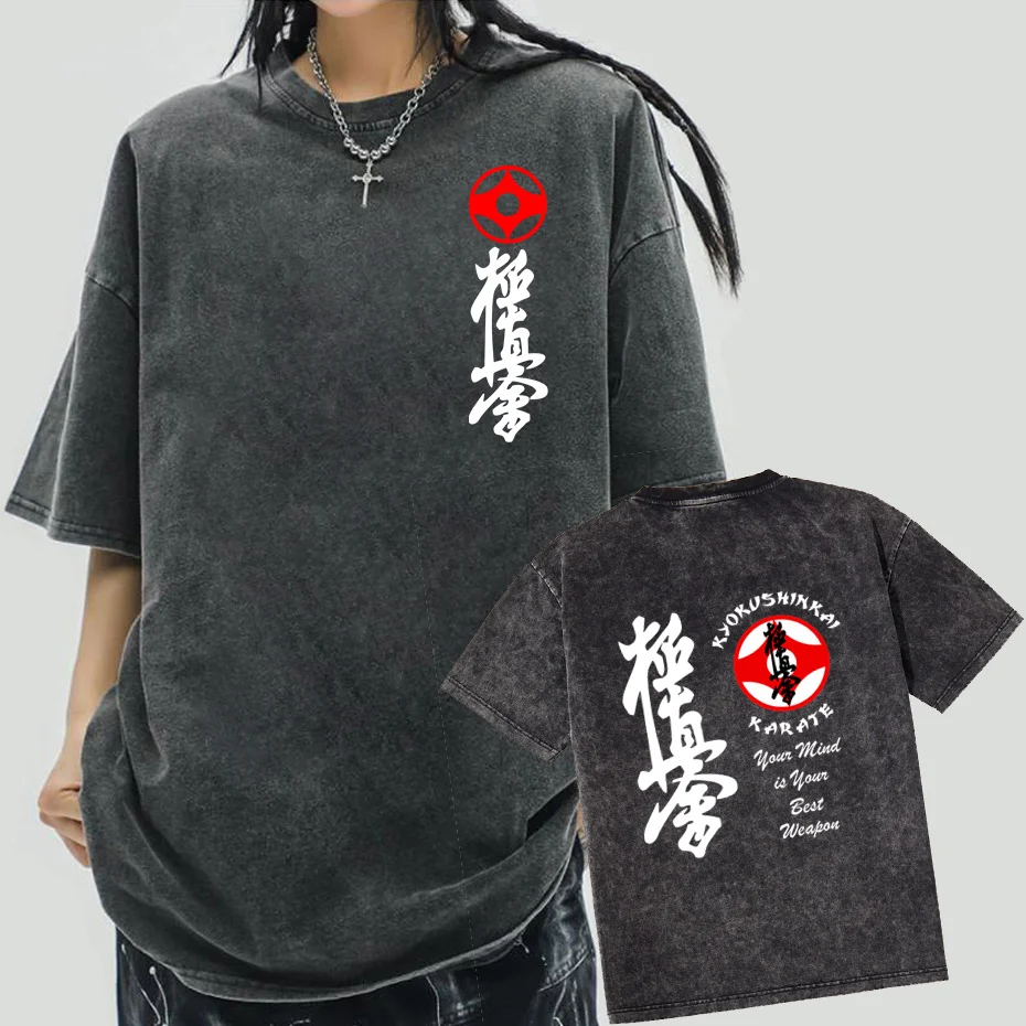 Kyokushin Karate Masutatsu Oyama Japan T Shirt Men Vintage Washed Cotton Japan Karate Kyokushinkai Kyokushin Tshirt Man Tops Tee