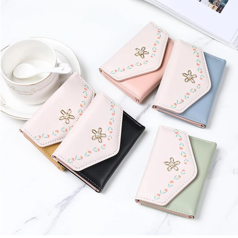 

New Fashion Trend Purse Women Short Print Three Fold Zero Wallet Student Card Wallet Female Flower Mini Purse