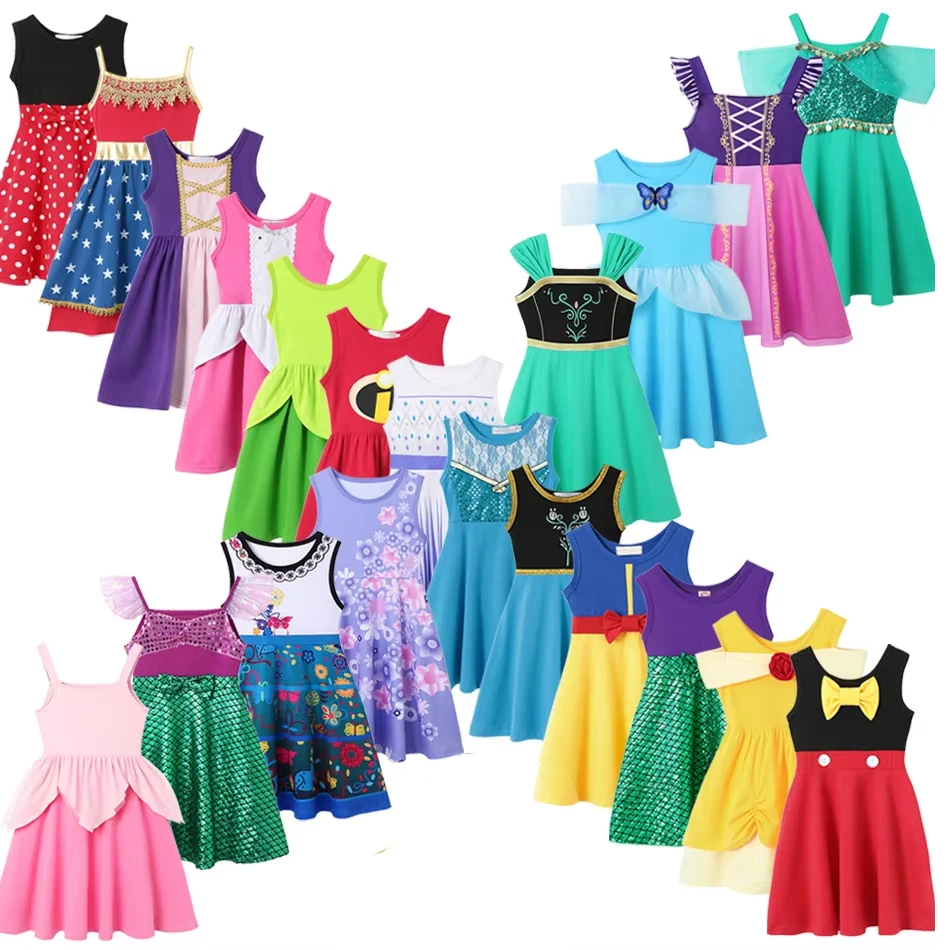 Girls Daily Summer Dresses For Kid 2025 Encanto Dress Anna Elsa Kids Princess Jasmine Cute Casual Costume Cotton Dress