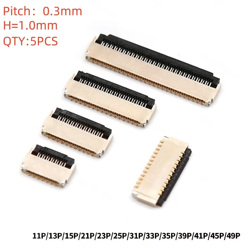 5 uds FPC 0,3mm conector de Cable Flexible enchufe tipo de contacto inferior tipo 11P/13/15/21/23/25/31/33/35/39/41/45/51 Pin