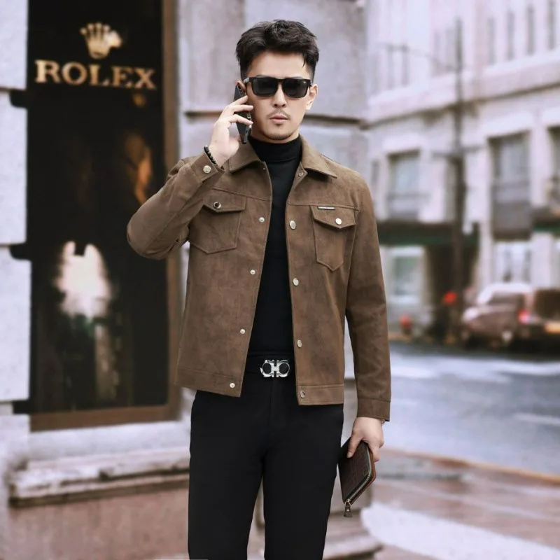 

Suede Leather Jacket Men's Leather Jacket Men's Spring Autumn 2025 New Slim Fit Advanced Sense Ruffian Handsome Retro Locomotive