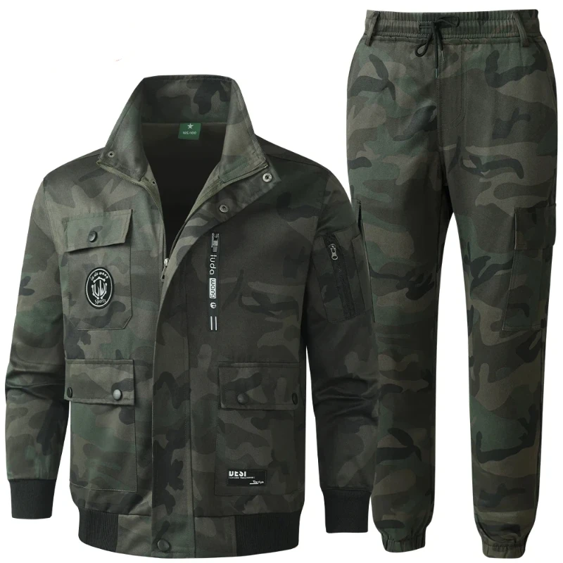 Men Camouflage Workwear Set Wear Resistant Dirty Resistant Jacket Pants Two Piece Labor Suit For Construction Repair Workshop