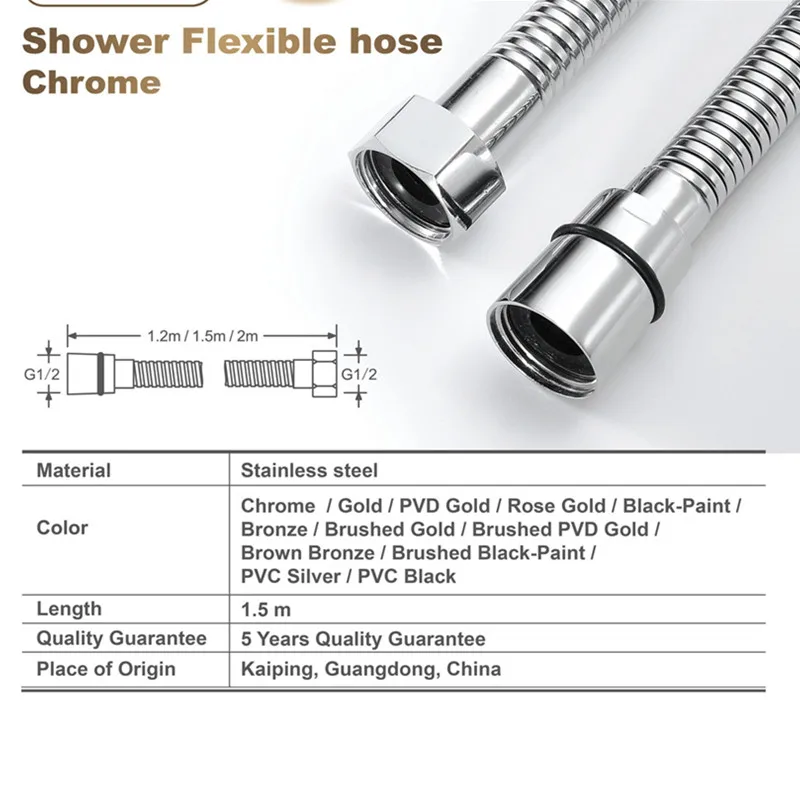 Chrome/Rose Gold/Golden/Black/Antique High Quality Reinforced 1.4/1.5m Stainless Steel Flexible Shower Hose Bathroom Accessories