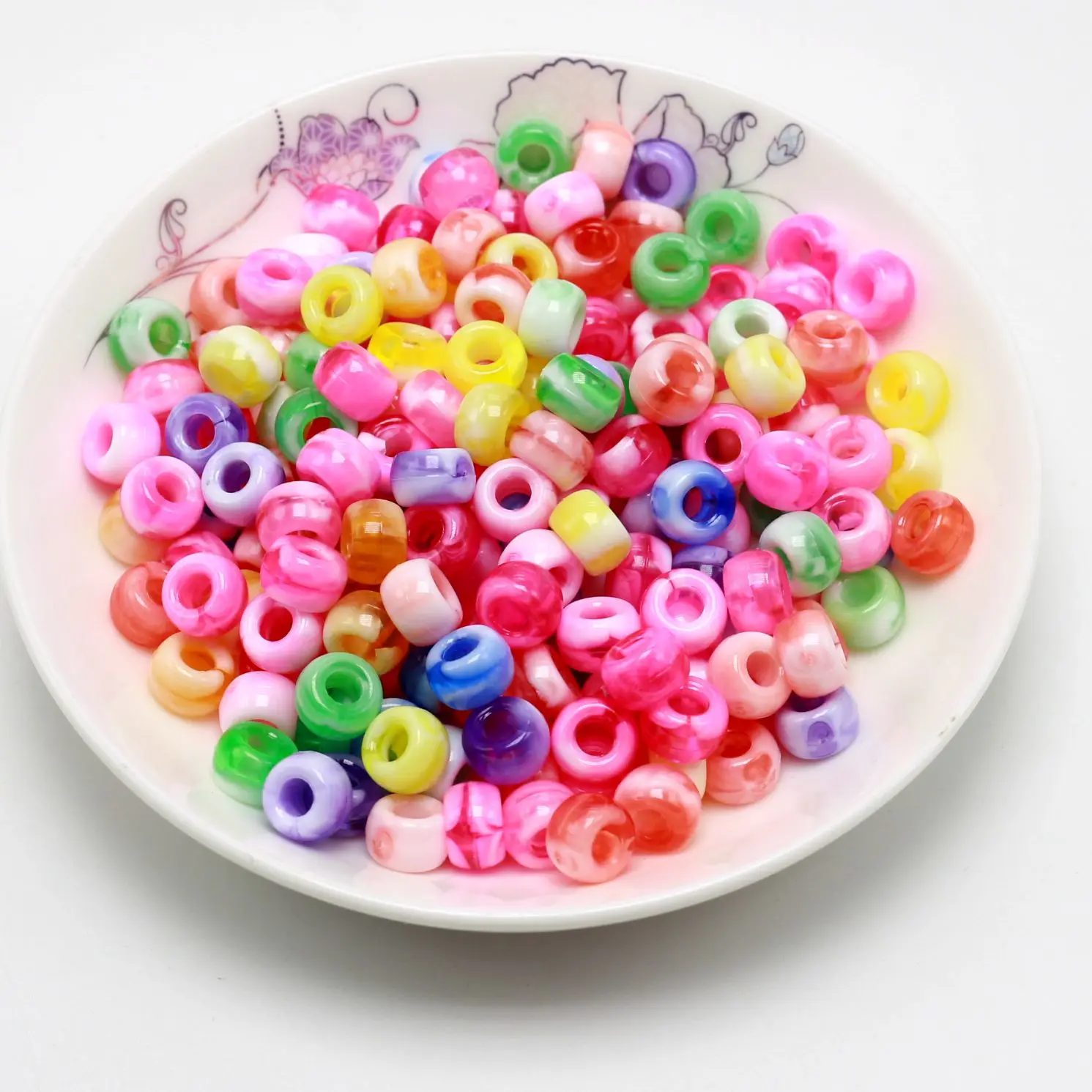200pcs Various Style Round Barrel Pony Beads 8mm-10mm for Kids Craft Kandi
