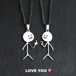 2025 Funny Middle Finger Stickman Necklace For Women Men Trend Titanium Steel Heart Pendant Chain Love Jewelry Couple Party Gift