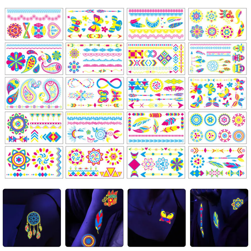 Blacklight Face Decals Makeup Stickers Body Markers for Skin PVC Glow The Dark Glow-in-the-dark