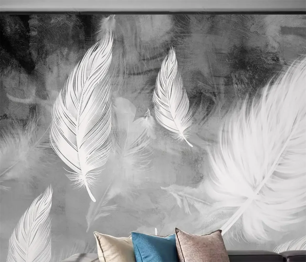 Nordic Feather Custom Wallpaper Advanced Light Luxury Film Television Background for Living Room Bedroom Mural Painting