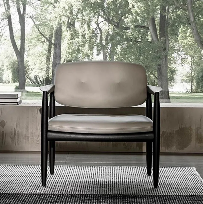 Fabric Solid Wood Simulation Leather Armrest Bedroom Balcony Leisure Chair