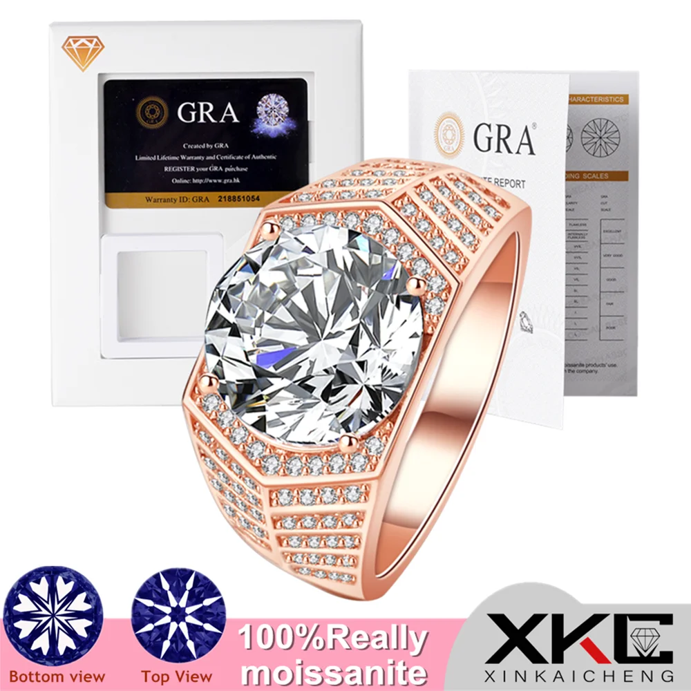 GRA-anillos de moissanita para mujer y hombre, anillo de oro rosa Chapado en platino con microincrustaciones de circonita de cinco quilates, de lujo, para negocios