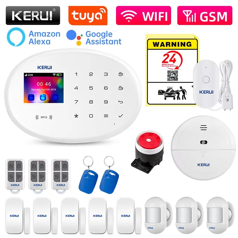 

Полная система сигнализации KERUI GSM/WIFI, система охранной сигнализации для дома, комплект домашней безопасности, включая датчик движения, сирена