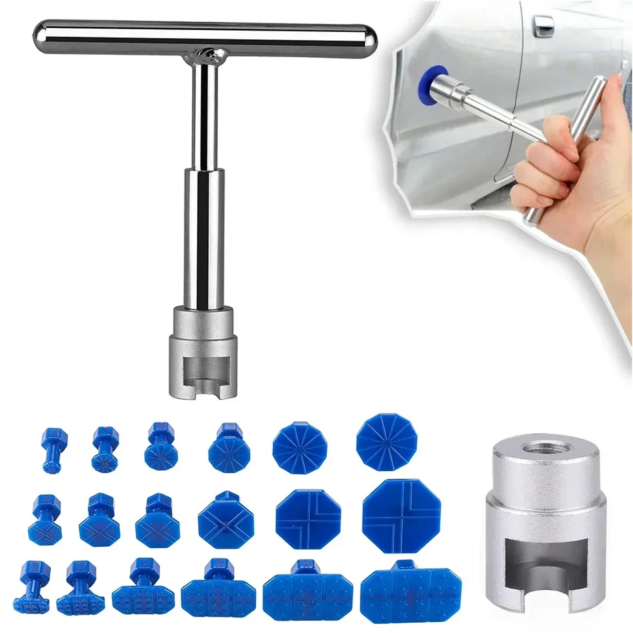 Car Dent Repair Tools Body Sheet Metal Paintless Dent Plastic Puller Short T-Dent Pull Set Auto Hail Pit Removal Repair Tool