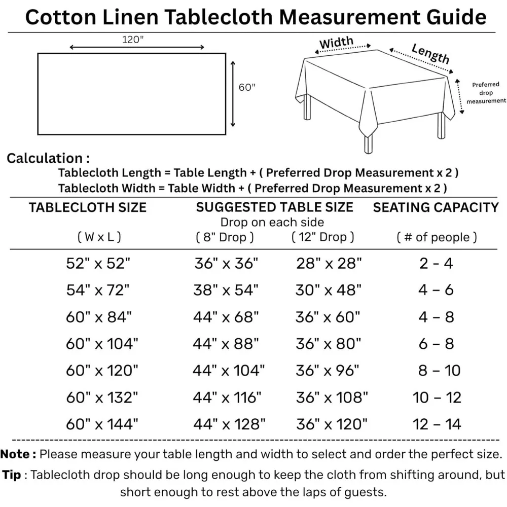 Solino Home White 60x120 Inch Cotton Linen Rectangle Tablecloth - Machine Washable for Autumn and Fall