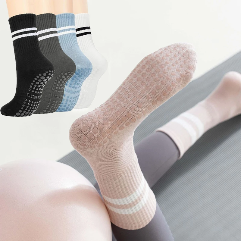 4 Pairs Non-slip Yoga Socks for Women Professional Silicone Mid-tube Pilates Socks Indoor Fitness Gym Dance Sports Floor Socks