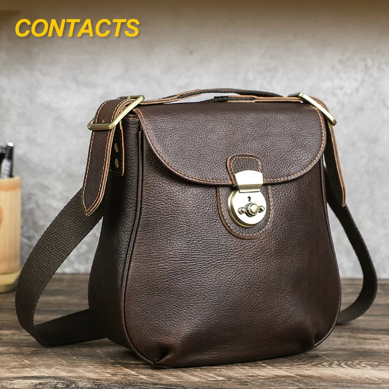 Retro Mad Horse Wax Cowhide Men's Single Shoulder Crossbody Bag Fits 7.9 Inch iPAD Genuine Leather Men's Bag