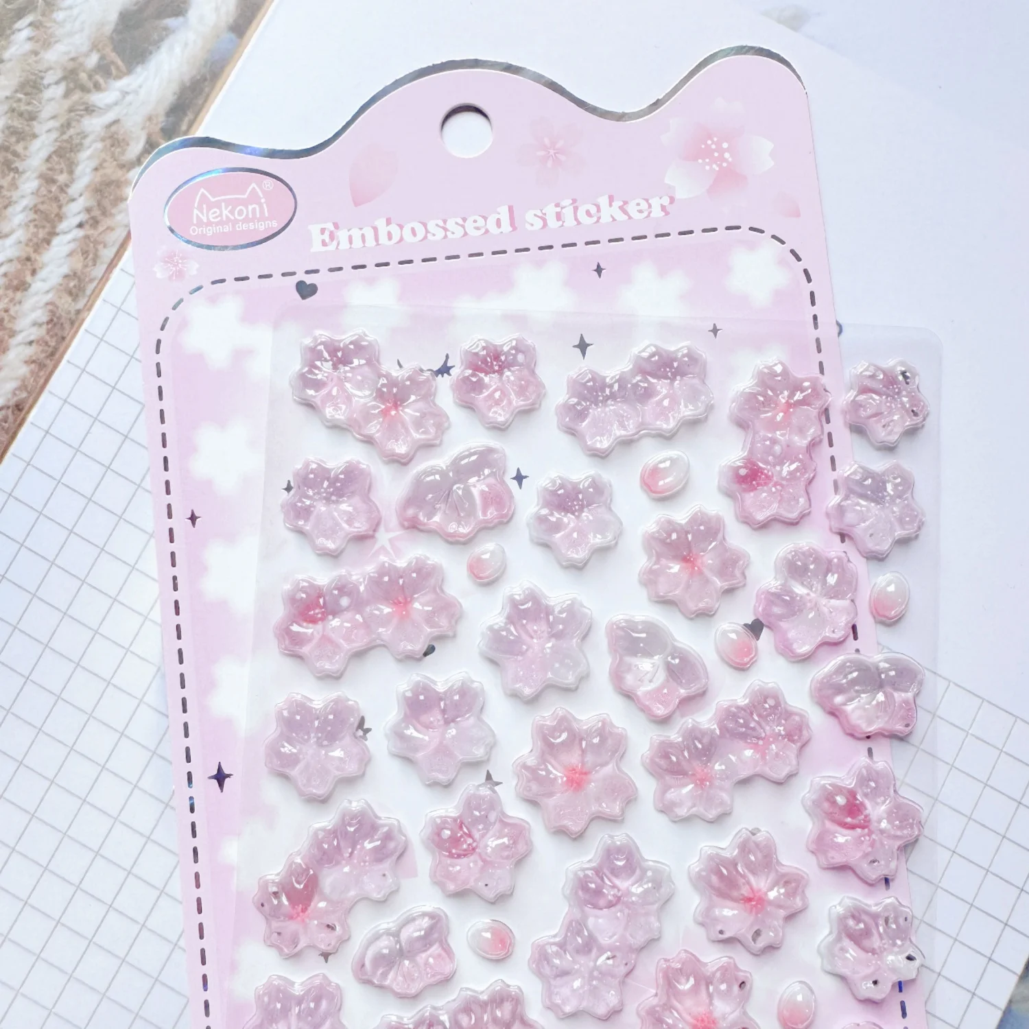 NEKONI 3D Relief Sakura Petal Stickers Cherry Blossom Journaling DIY Diary Stationery Sticker Decor School Supplies Gift