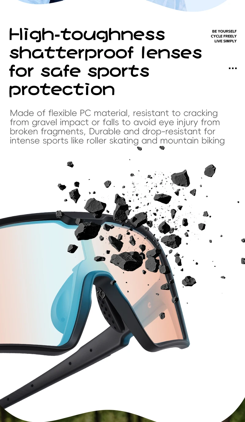 WEST BIKING Photochrome Fahrradbrille für Jungen und Mädchen, TR90 Sportsonnenbrille, UV400, mit flexiblem Rahmen und verstellbarem Nasenpolster – Detail 13
