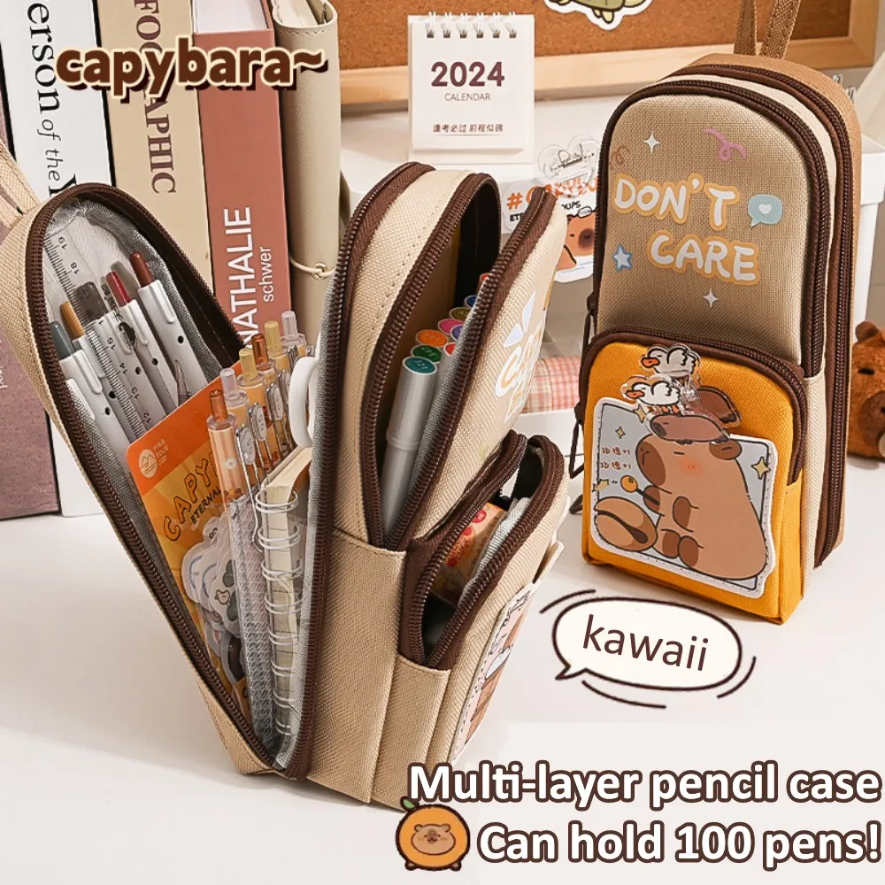 Pencil Case Large Capacity Pencil Bag Cartoon Capybara Pen Bag Stationery Holder Storage Bag Pen Pouch Student School Supplies