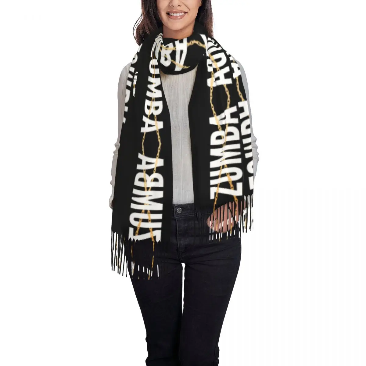 Custom Chain Zumbas Fitness Scarf Wrap for Women Long Winter Fall Warm Tassel Shawl Unisex Scarves