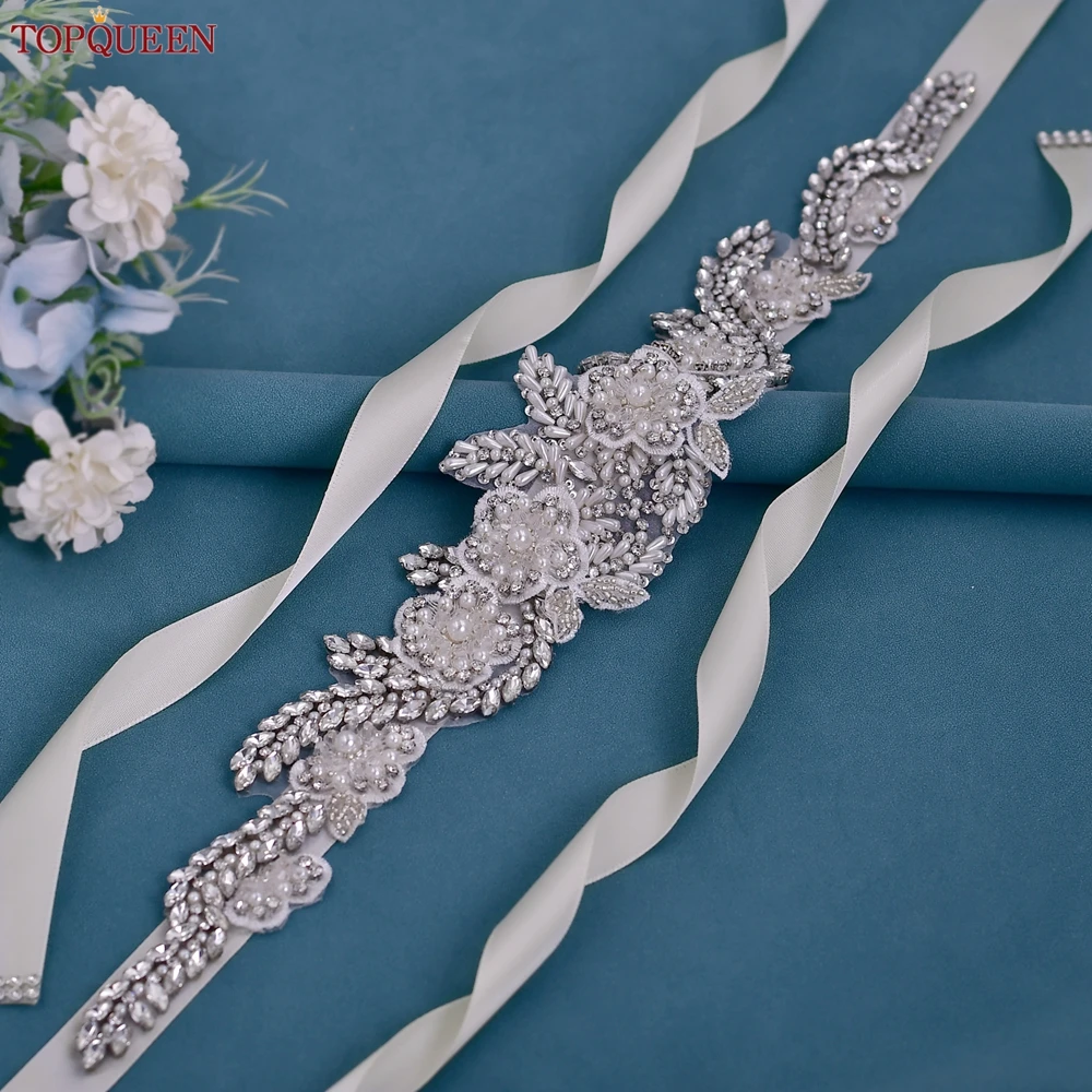 TOPQUEEN Luxury Wedding Belt Banquet Party Dress Jewelry Bohemian Bridal Belt Diamond Crystal Flower Applique S83