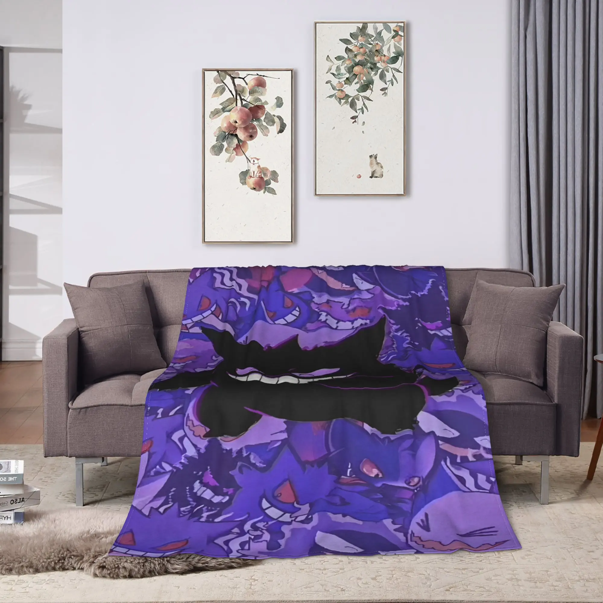 Anime Gengar Dark Pattern Blankets Quality Warm Pokemoned Throw Blanket Spring Decorative Bedroom Print Bedspread