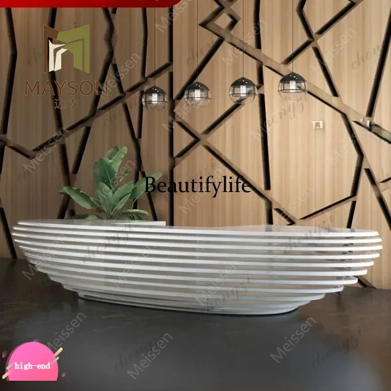 Reception desk Painting front desk Company curved  Hotel medical beauty checkout page Special-shaped fashion front desk