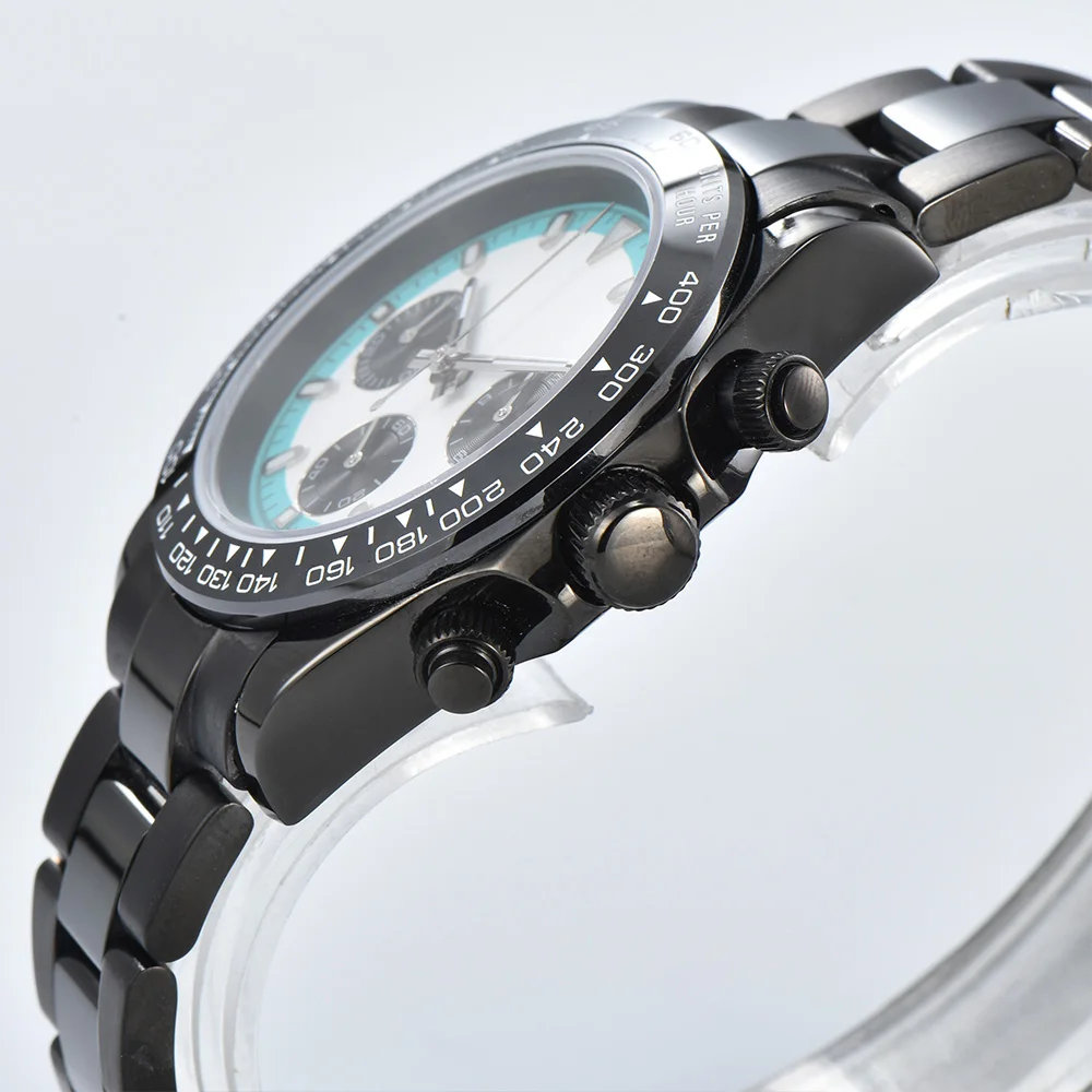 PARNSRPE PVD 블랙 매트 40mm 자동 NH35A 남성용 기계식 시계 VK63 스테인레스 스틸 사파이어 글라스 크로노그래프 시계