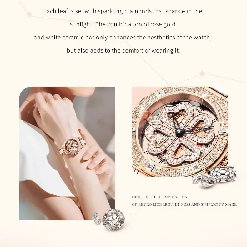 OUPINKE 3279 Women Watch Waterproof Elegant Ceramic Lucky Luxury Brand Automatic Mechanical Watch Swiss Movement Women Watch