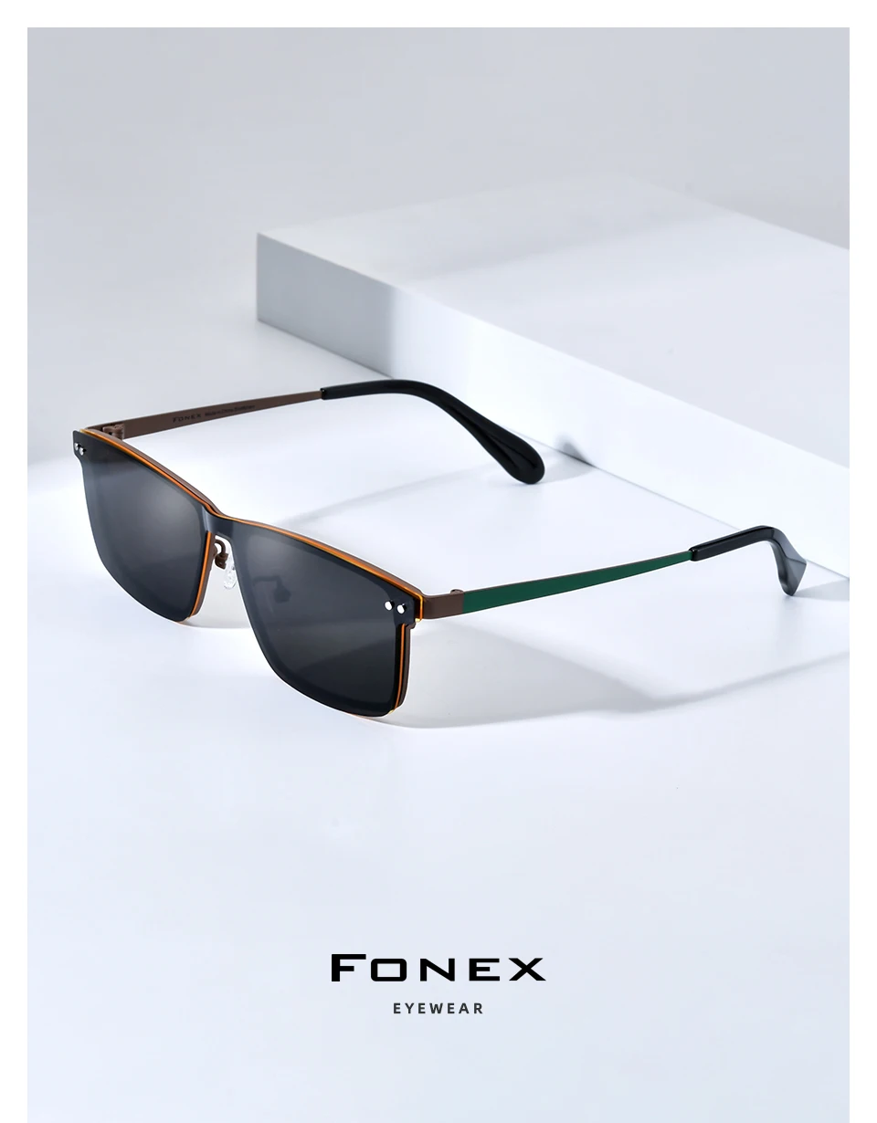 FONEX Titan-Brillengestell für Herren, japanische Brillen, quadratischer Magnet, Clip-on-Brille mit Nachtsicht und polarisierter Linse 85776 – Detail 2