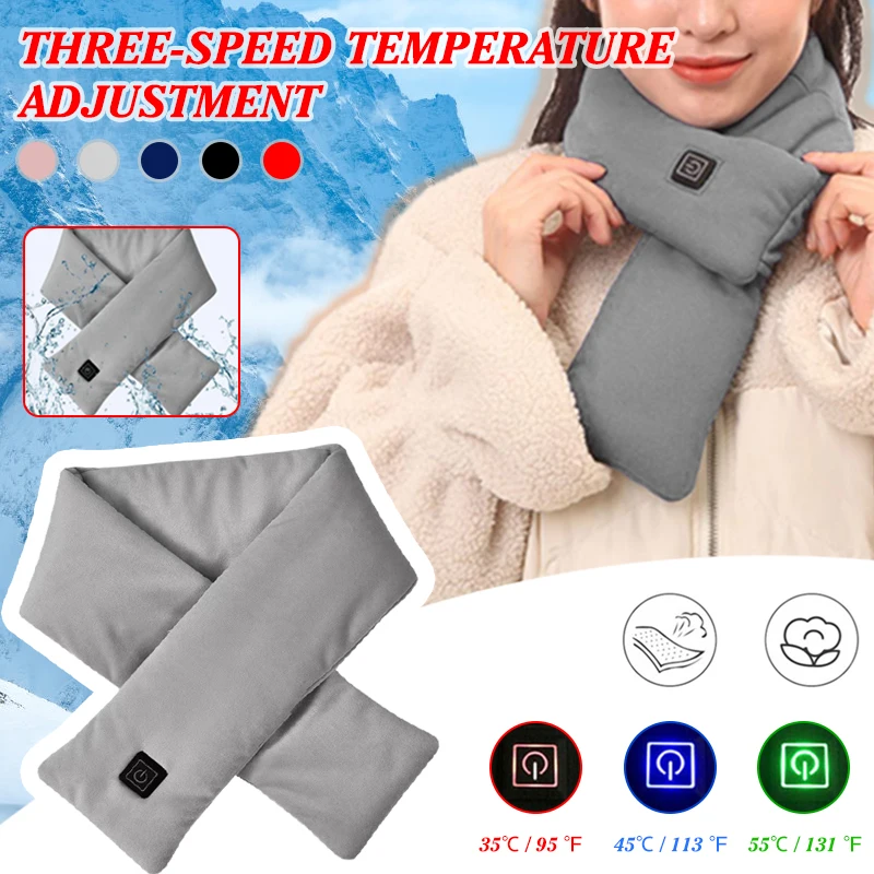 

D2 Winter Heating Scarf For Women Men 3 Gear Adjustable Washable USB Outdoor Keep Warm Electric Heated Scarves Shawl Neck Unisex