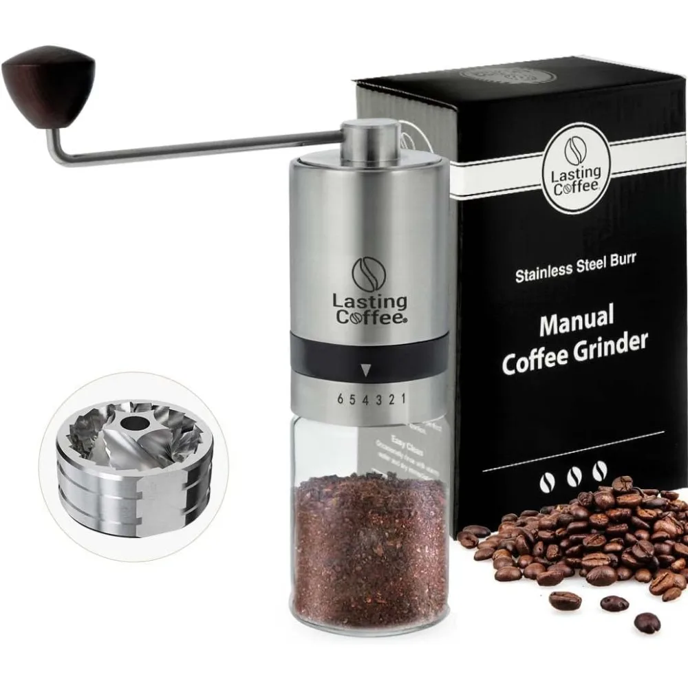 

Manual Coffee Grinder Stainless Steel Burr,Premium Conical Whole Bean Hand Mill,Adjustable Settings,Portable Hand Crank Grinder