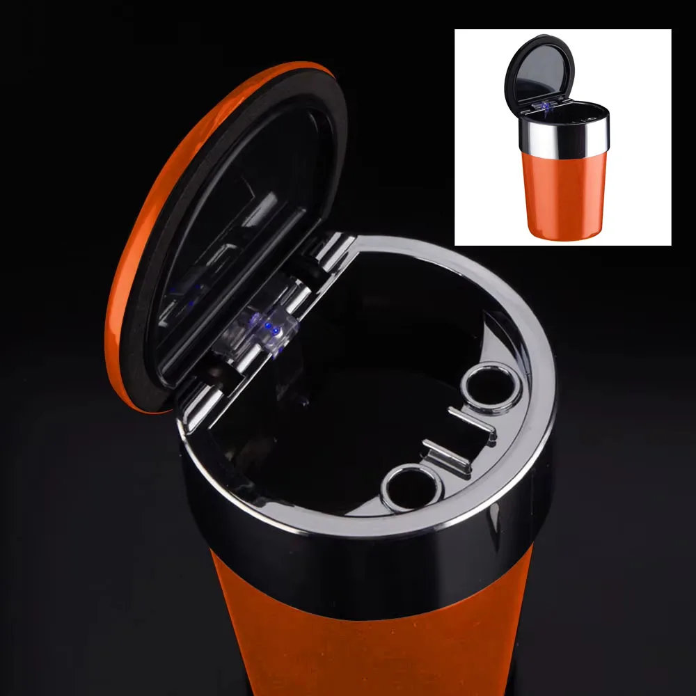 

Universal Portable LED Car Ashtray Garbage Coin Storage Cup Container Cigar Ash Cup Holder with Lid Orange