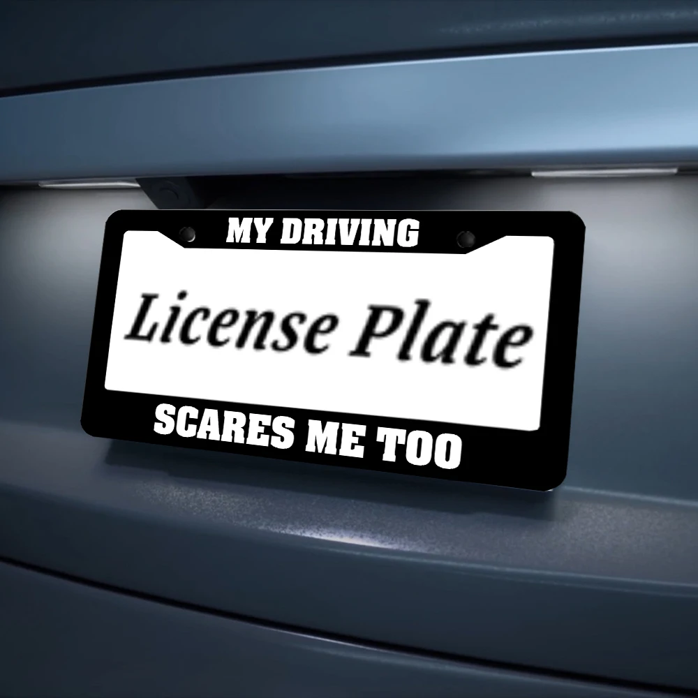 مضحك ومبتكر من الألومنيوم الأسود 2 - إطار لوحة ترخيص مع مجموعة براغي، هدية تزيين السيارة، 6 × 12 بوصة #5