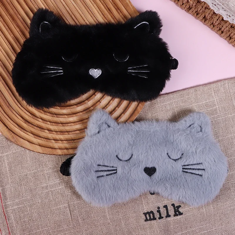Cute Cartoon Cat Sleep Mask Eye Sort Bandage Plush Blindfold Cover Sleeping For Girl Women Nap Night Animal Eyepatch