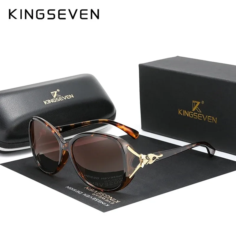 KINGSEVEN Trendy Women‘s Anti-UV Polarized Sunglasses Luxury Lady Oval Glasses Fox Leopard Frame Outdoor Casual Shopping Eyewear