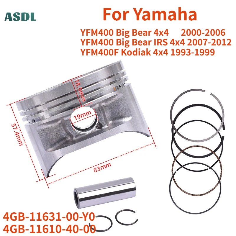 

Motorcycle Bore 83mm STD Piston Rings Kit for Yamaha YFM400 Big Bear 4x4 2000-2012 YFM 400 Kodiak 4x4 1993-1999 4GB-11631-00-Y0