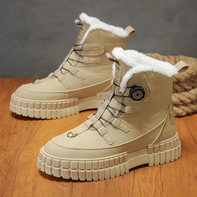 

Men's high-top casual sports board shoes, winter fleece snow boots, outdoor anti-slip large-sized cotton shoes