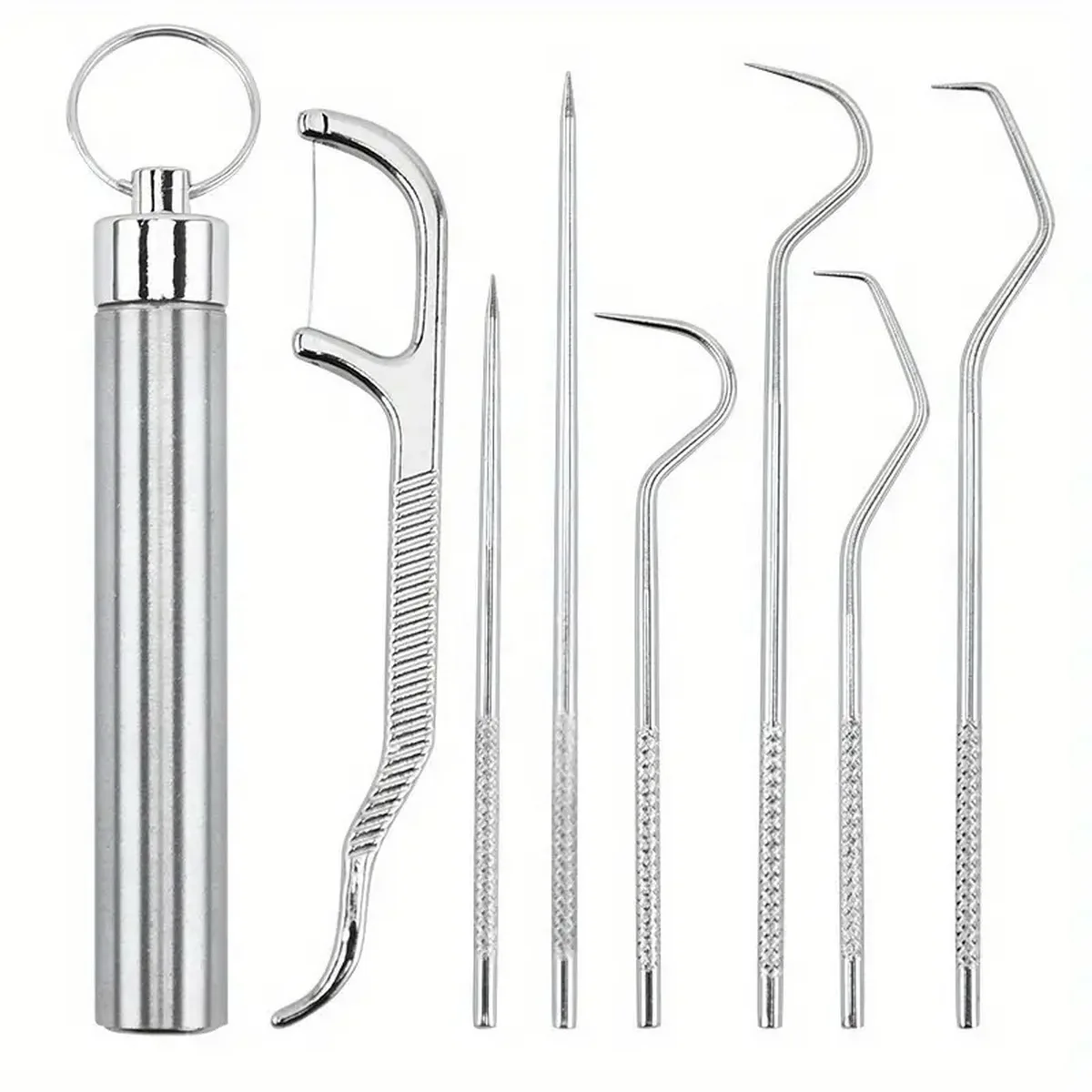 304 Stainless Steel 3-Piece Toothpick Set Portable Curved Needle Crochet Toothpicks Metal Tooth Plug Home Teeth Cleaning Tool