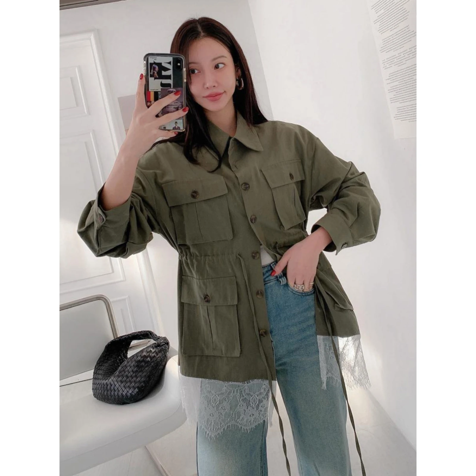 

Женское винтажное пальто Dongda Gate с воротником, свободного кроя, с завязками на талии, в рабочем стиле, со множеством карманов, средней длины, из хлопка