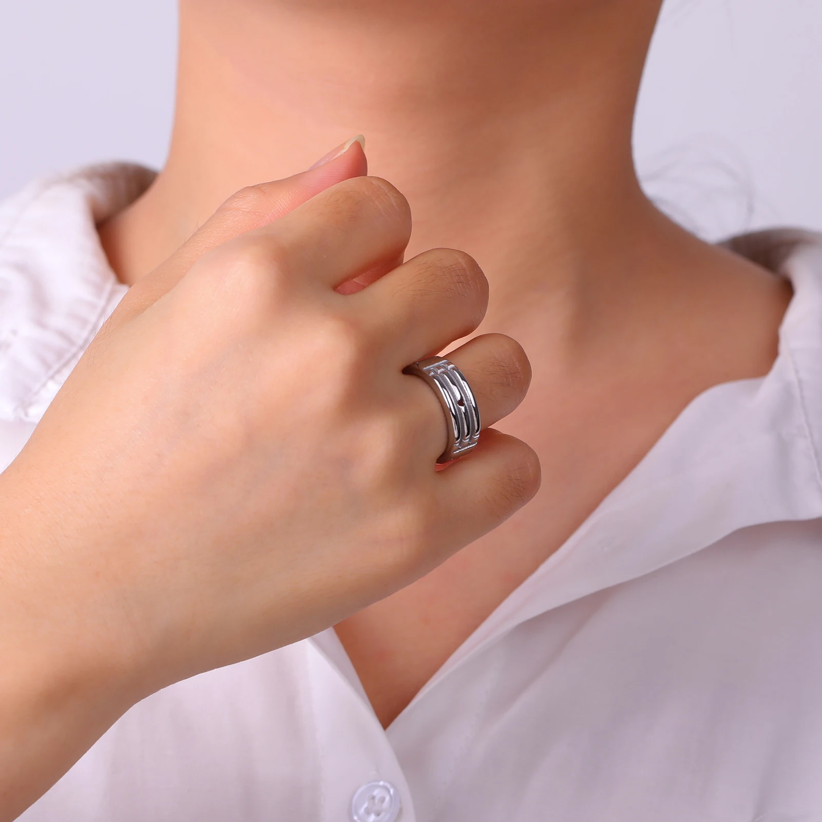 Kkjoy Atlantis-Trident-Ring aus Edelstahl, 7 mm breit, mehrere Größen, Ringe, geheimnisvolle alte Zivilisation, Modeschmuck, Geschenke – Detail 3