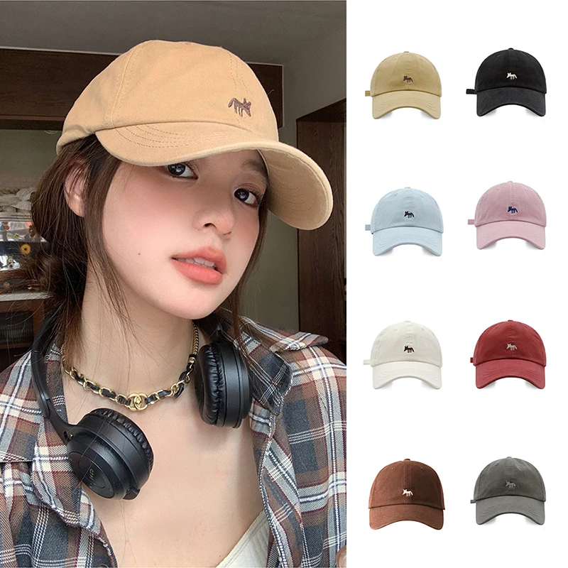 Cotton Baseball Caps For Women Men Cartoon Fox Embroidery Snapback Hat Summer Visor Hat Solid Color Adjustable Sports Peaked Cap