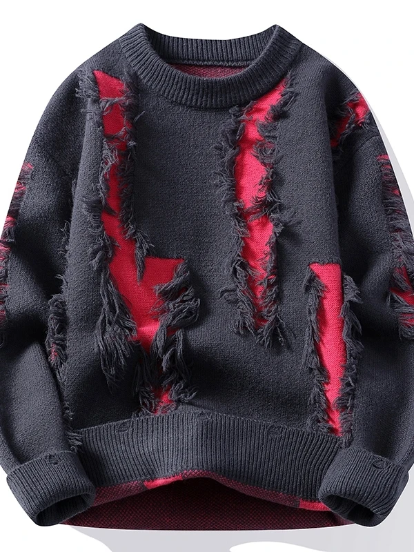 

Мужской свободный вязаный свитер American Style с бахромой и круглым вырезом, модный осенне-зимний теплый топ с длинными рукавами