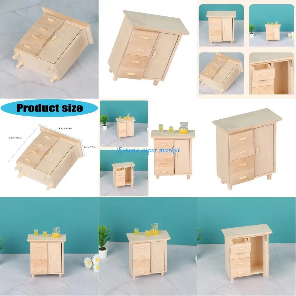 

090B 1/12 Scale Wooden Dresser Retro Design Compact Furniture For Miniature Room Decors