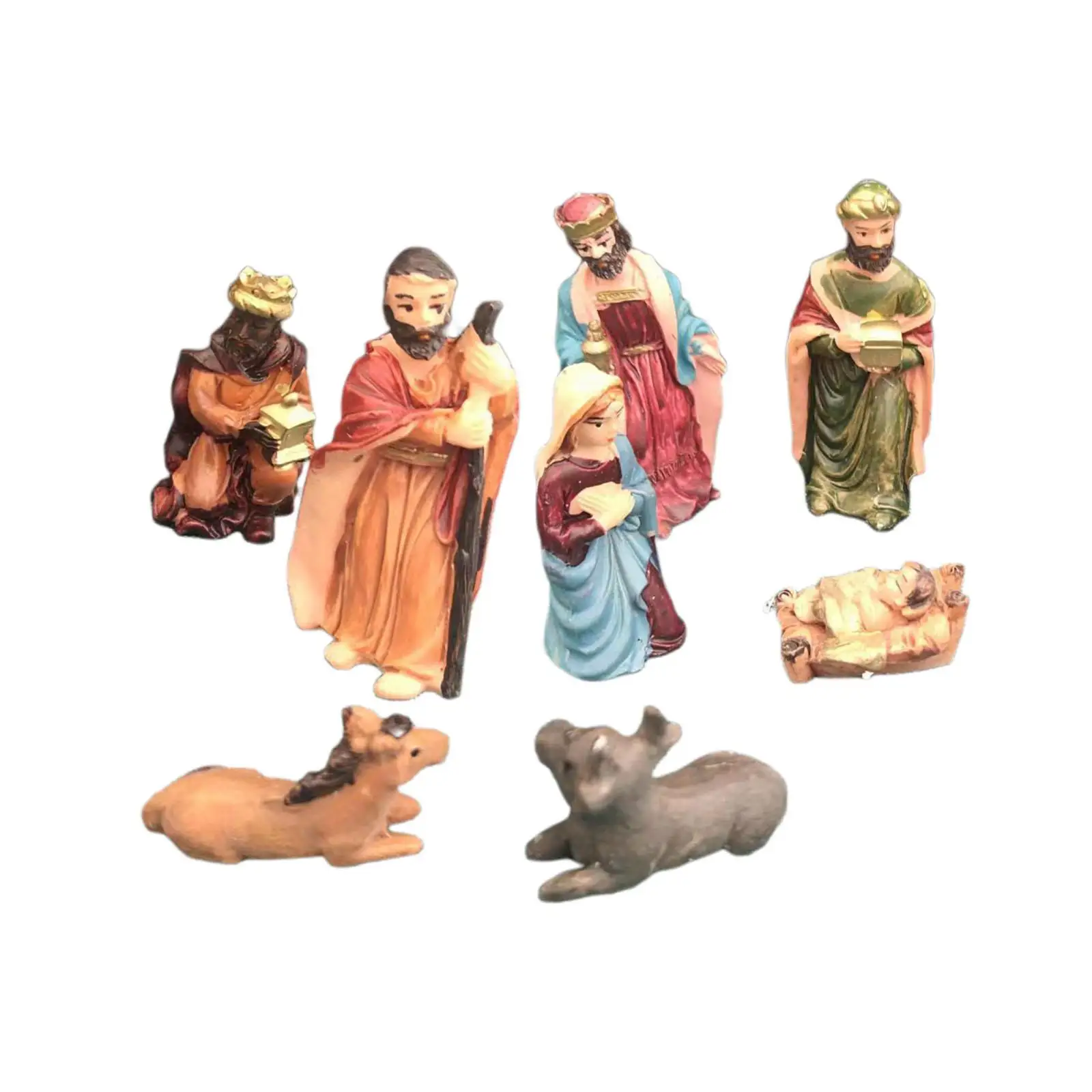 Jesus Birth Nativity Figurine Set Resin Manger Statue Christmas Religious Decor Ornament for Home Church Holiday Party Gift