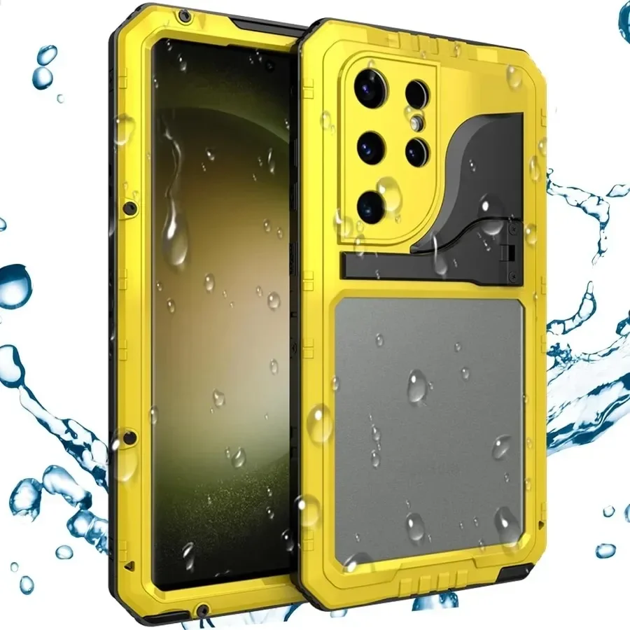For Galaxy S23 Ultra S22 Plus IP68 Aluminum Metal Waterproof Case Underwater Diving Heavy Duty Shockproof Cover Screen Protector