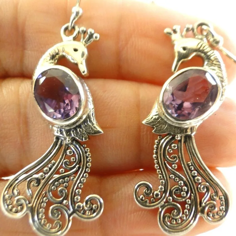 Vintage Relief Long Tailed Sparrow Earrings Inlay Cubic Zircon Exotic Atmosphere Accessory Earrings Women's Fashion Jewelry