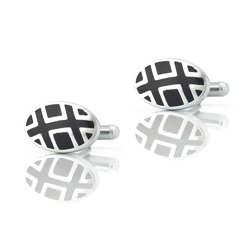 Retro Black and White Geometric Pattern Elliptical Cufflink Simple Classic Men's Business Formal French Shirt Metal Sleeve Studs