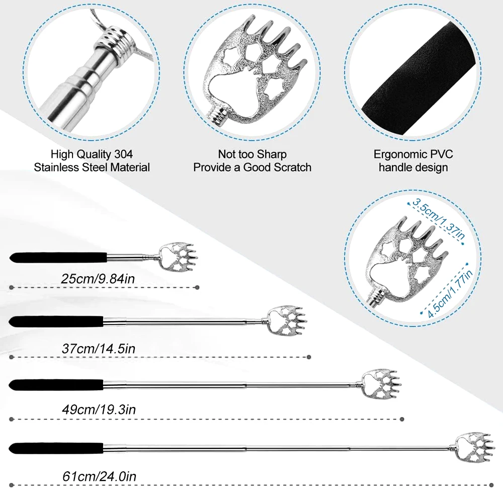 Telescoping Back Scratcher with 3Pcs Detachable Scratching Heads,Bear Claw Back Scratcher Extendable Backcratchers for Men/Women