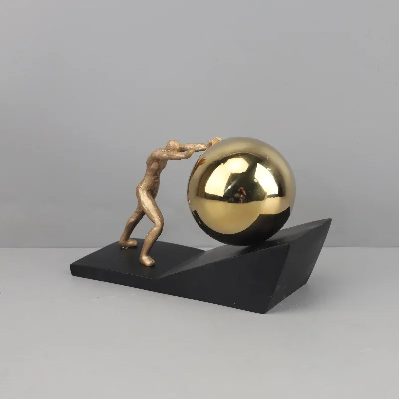 Resin Mythical Figurine Rolling Stone Pushing Statue for Desktop Ornament Aesthetic Livingroom Crafts Home Decoration