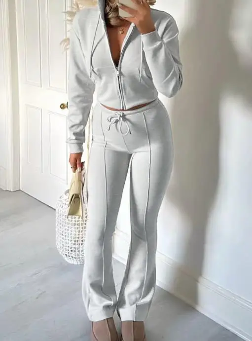 

2025 Autumn/winter Casual Zipper Hoodie Long Pants Set Women's Clothing